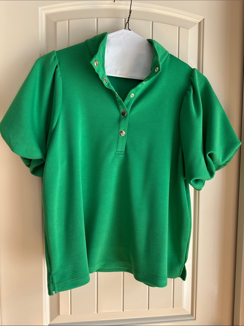 Green Puff Sleeve Polo Top
